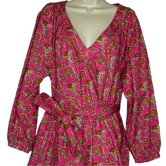 J Crew Collection NEW Tie-Waist Cotton Poplin Dress in Ratti® Pink Blooms Print - Picture 8 of 14